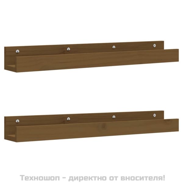 Стенни рафтове, 2 бр, меденокафяви, 80x12x9 см, бор масив