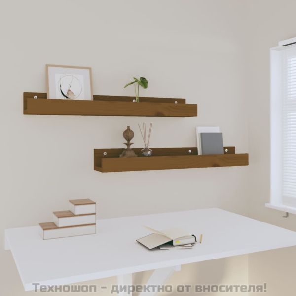 Стенни рафтове, 2 бр, меденокафяви, 80x12x9 см, бор масив