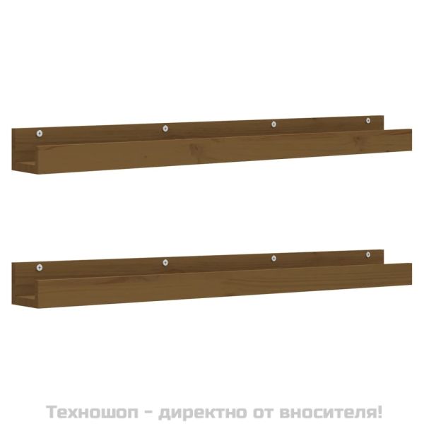 Стенни рафтове, 2 бр, меденокафяви, 110x12x9 см, бор масив