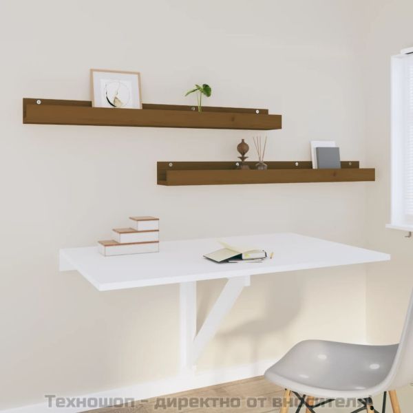 Стенни рафтове, 2 бр, меденокафяви, 110x12x9 см, бор масив