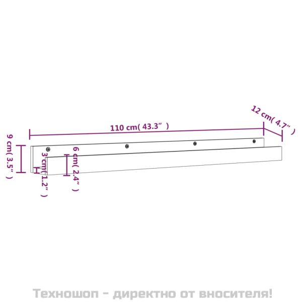 Стенни рафтове, 2 бр, меденокафяви, 110x12x9 см, бор масив