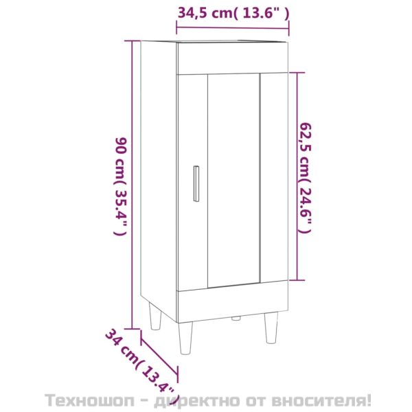 Сайдборд, опушен дъб, 34,5x34x90 см, инженерно дърво