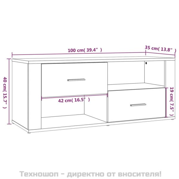 ТB шкаф, опушен дъб, 100x35x40 см, инженерно дърво