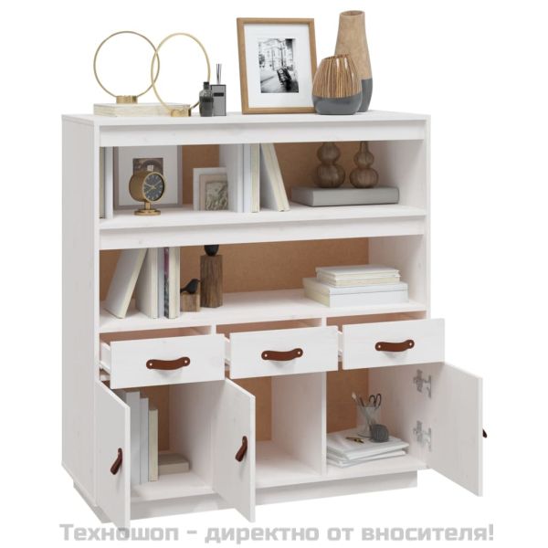 Висок шкаф, бял, 100x40x108,5 см, борово дърво масив