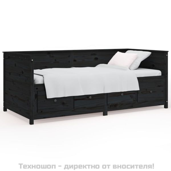 Дневно легло, черно, 90x190 см, борово дърво масив