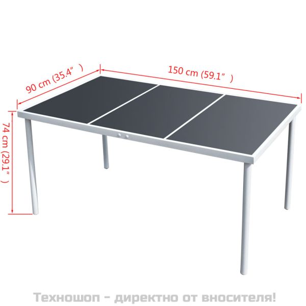 Градинска маса, 150x90x74 см, черна, стомана