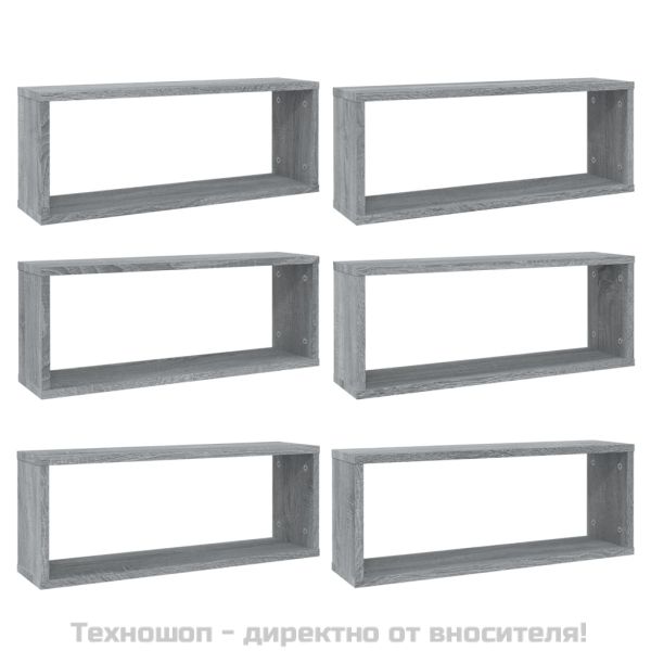 Стенни рафтове, 6 бр, сив сонома, 60x15x23 см, инженерно дърво