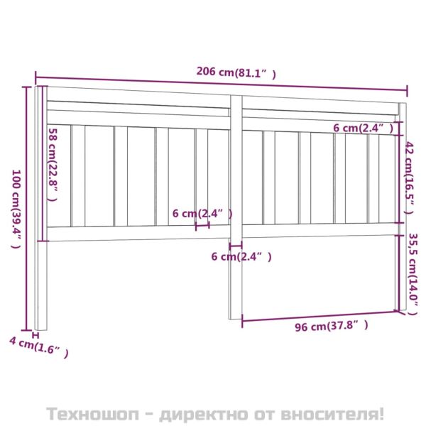 Горна табла за легло, бяла, 206x4x100 см, бор масив