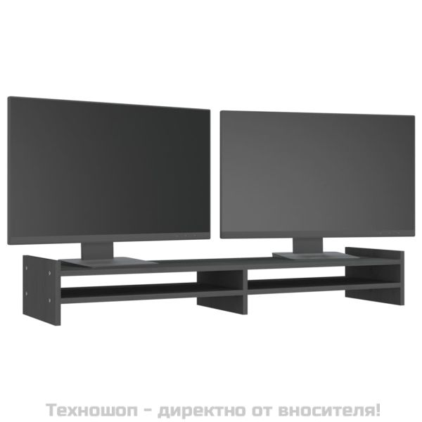 Поставка за монитор, сива, 100x27x15 см, бор масив