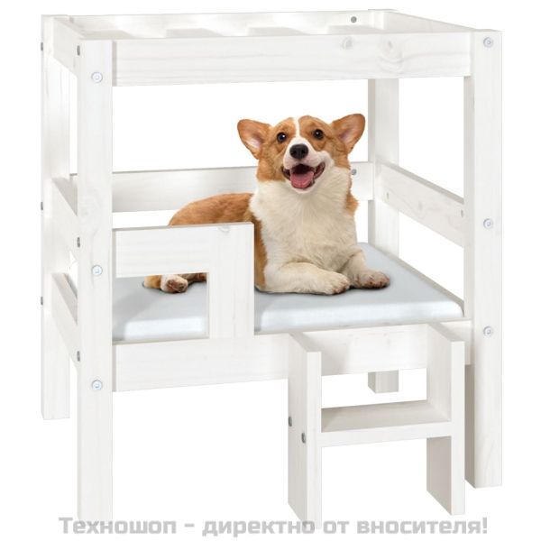 Кучешко легло, бяло, 55,5x53,5x60 см, борова дървесина масив
