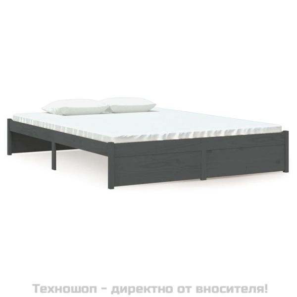 Рамка за легло, сива, дърво масив, 135x190 cм, Double