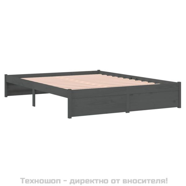 Рамка за легло, сива, дърво масив, 135x190 cм, Double