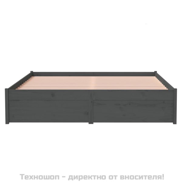 Рамка за легло, сива, дърво масив, 135x190 cм, Double