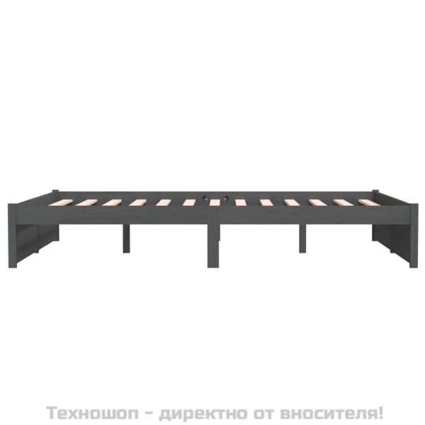 Рамка за легло, сива, дърво масив, 135x190 cм, Double