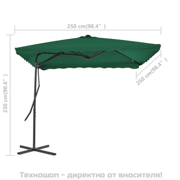 Градински чадър със стоманен прът, 250x250 см, зелен