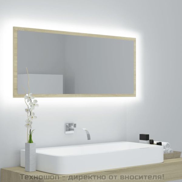 LED огледало за баня, дъб сонома, 100x8,5x37 см, акрил