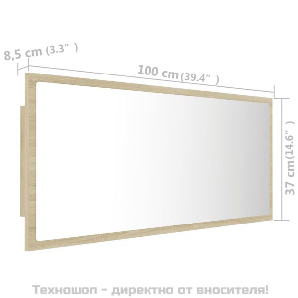 LED огледало за баня, дъб сонома, 100x8,5x37 см, акрил