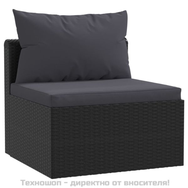 Градински комплект с възглавници, 4 части, полиратан, черен