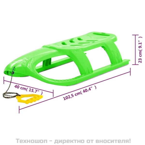 Детска шейна, зелена, 102,5x40x23 см, полипропилен