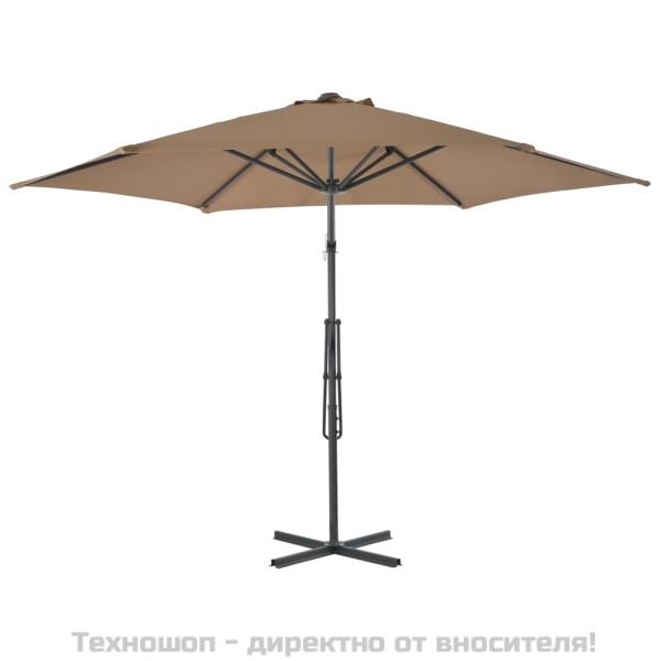 Градински чадър със стоманен прът, 300 см, таупе
