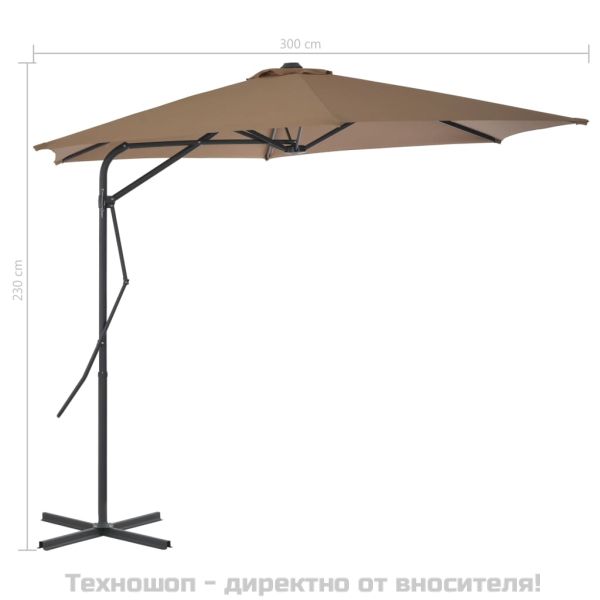 Градински чадър със стоманен прът, 300 см, таупе