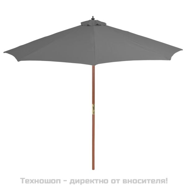 Градински чадър с дървен прът, 300 см, антрацит