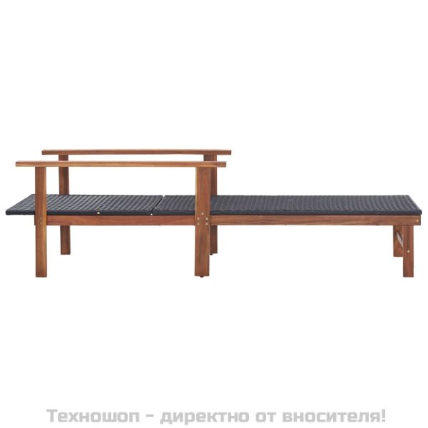 Шезлонг, полиратан и акация масив, черен