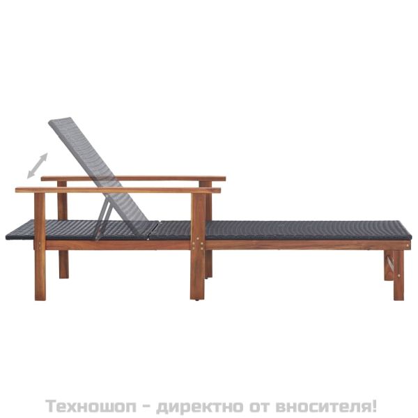 Шезлонг, полиратан и акация масив, черен