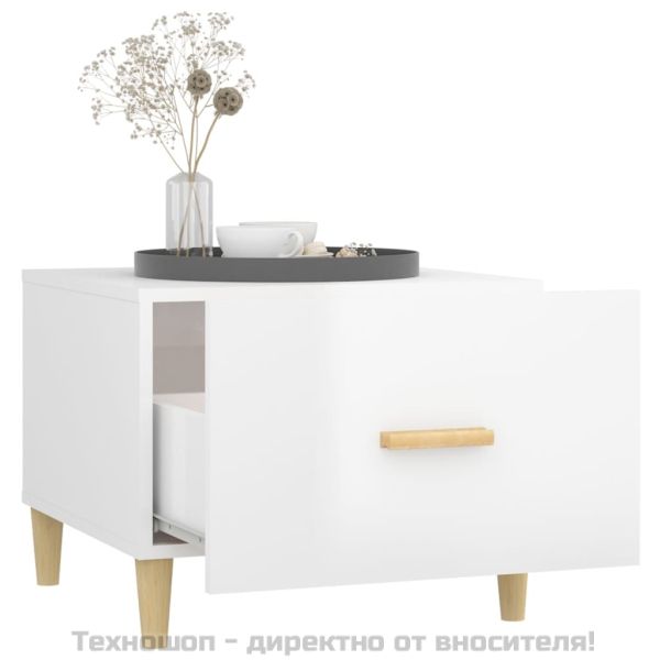 Кафе маса, бял гланц, 50x50x40 см, инженерно дърво