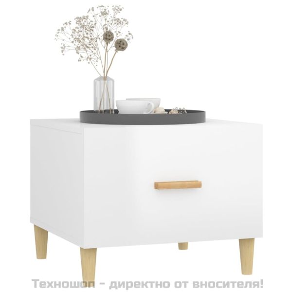 Кафе маса, бял гланц, 50x50x40 см, инженерно дърво