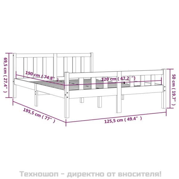 Рамка за легло, дърво масив, 120x190 см, Small Double