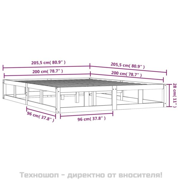 Рамка за легло, бяло, 200x200 см, масивно дърво