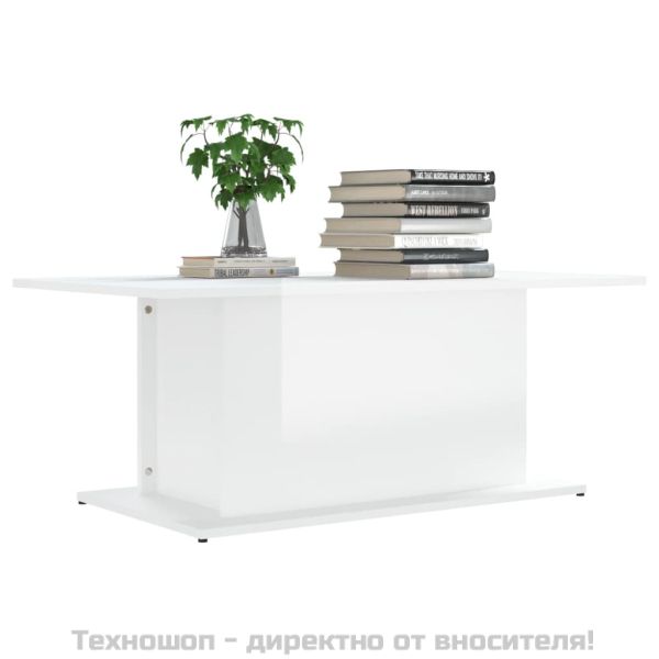 Кафе маса, бял гланц, 102x55,5x40 см, инженерно дърво