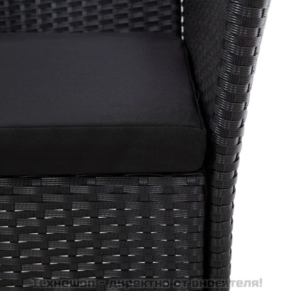 Градински комплект с възглавници, 5 части, полиратан, черен