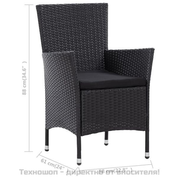 Градински комплект с възглавници, 5 части, полиратан, черен