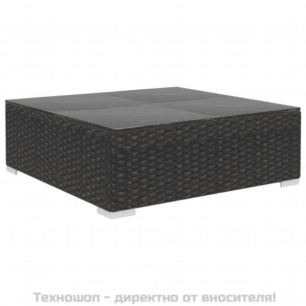 Градински комплект с възглавници, 10 части, полиратан, черни