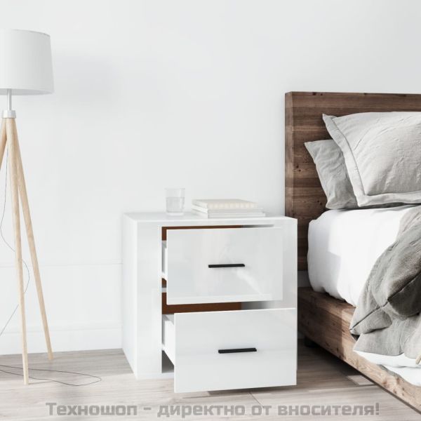 Нощно шкафче, бял гланц, 50x39x47 см