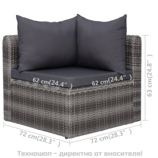 2 бр градински ъглови дивана, сиви, полиратан