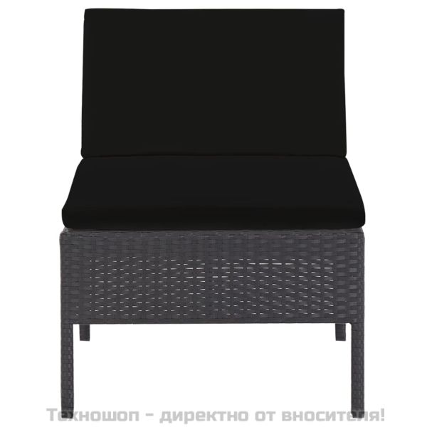 Градински комплект с възглавници, 5 части, полиратан, черен