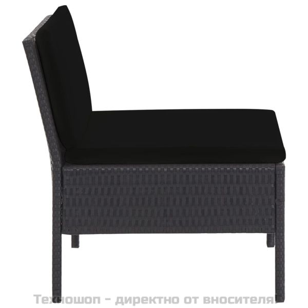 Градински комплект с възглавници, 5 части, полиратан, черен