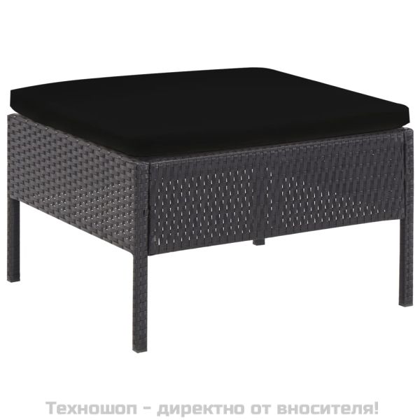 Градински комплект с възглавници, 5 части, полиратан, черен