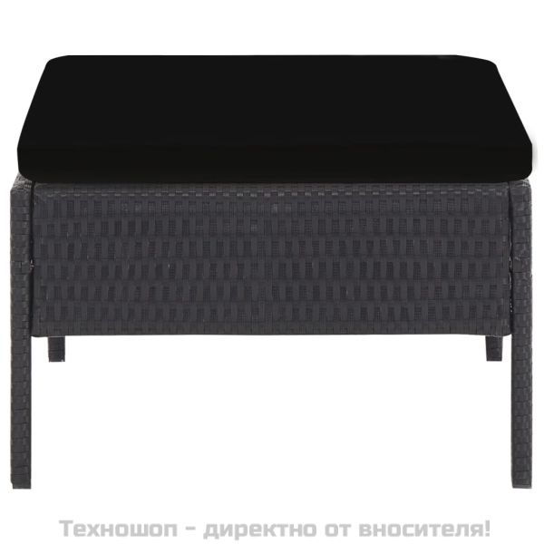 Градински комплект с възглавници, 5 части, полиратан, черен