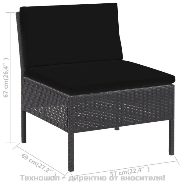 Градински комплект с възглавници, 5 части, полиратан, черен