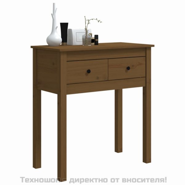 Конзолна маса, меденокафява, 70x35x75 см, борово дърво масив