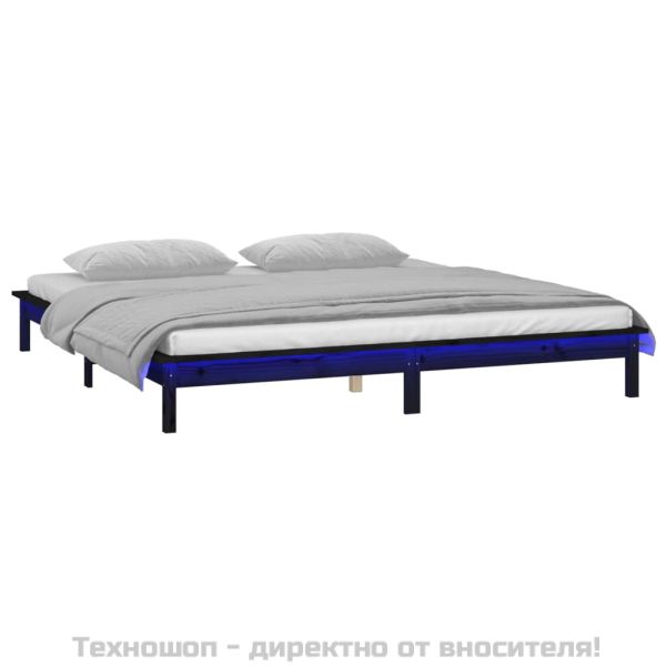 Рамка за легло с LED осветление черна 200x200 см масивно дърво
