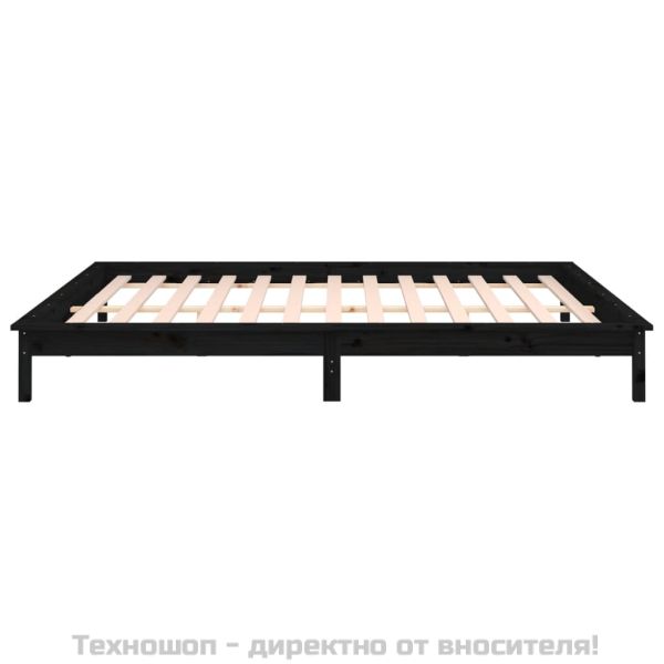 Рамка за легло с LED осветление черна 200x200 см масивно дърво