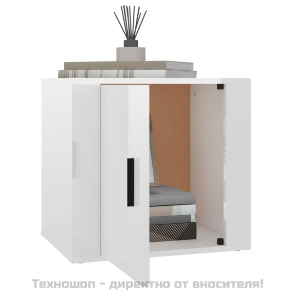 Нощно шкафче, бял гланц, 50x39x47 см