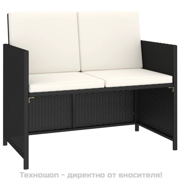 Градински комплект с възглавници, 6 части, полиратан, черен