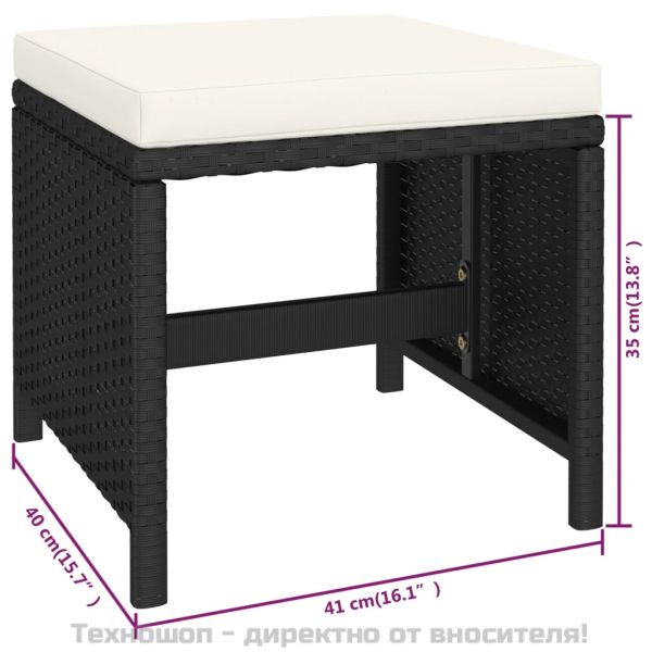 Градински комплект с възглавници, 6 части, полиратан, черен