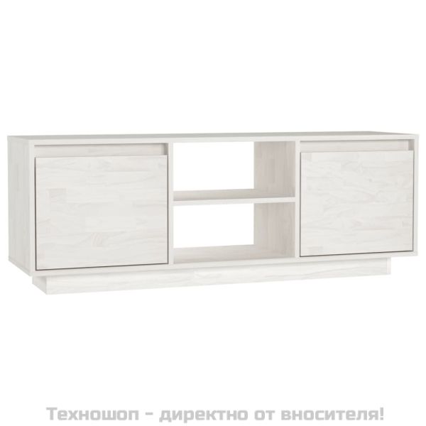 ТВ шкаф, бял, 110x30x40 см, борово дърво масив